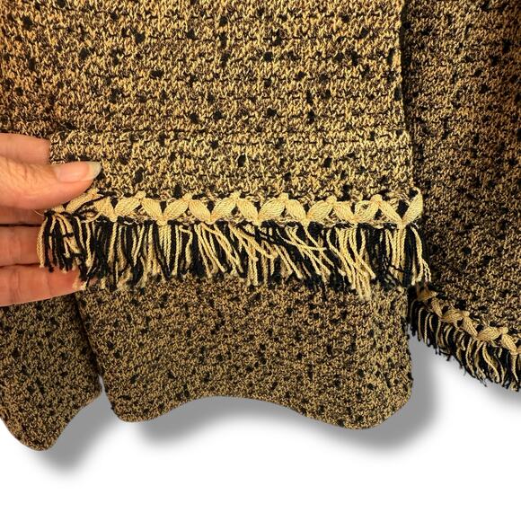St John Collection Womens Tweed Blazer Jacket Fringe Trim Gold Tan Black Size 16 - Picture 7 of 11